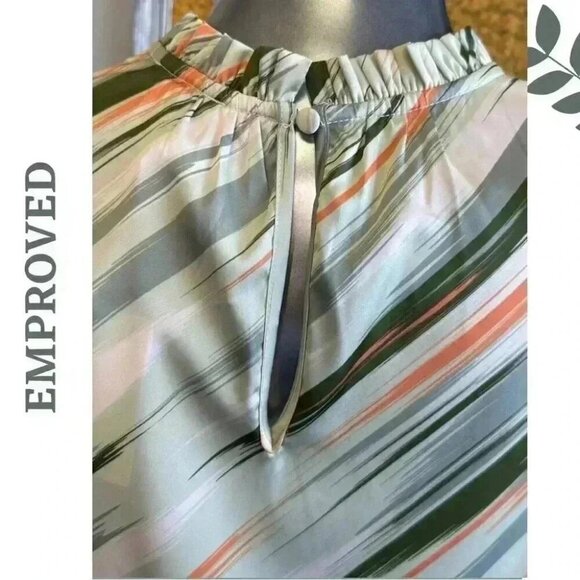 Empowered Sage Green Ikat Top Sleeveless Ruffle Collar Sustainable Fabric - Picture 5 of 5